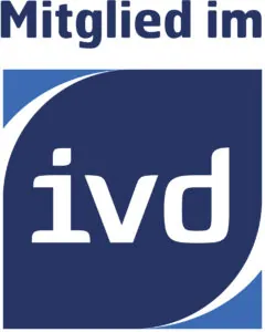 Logo des Immobilienverbands Deutschland (IVD) – Hinweis auf die professionelle IVD-Mitgliedschaft eines Immobilienunternehmens.